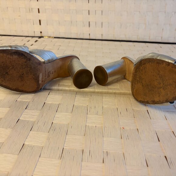 Loeffler Randall Coco Knotted Silver Metallic Leather Mules - Picture 3 of 4